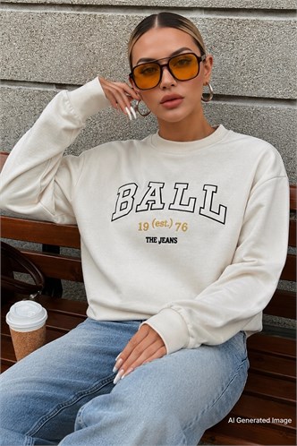 Mad Girls Printed Cream Sweatshirt Mg1210 