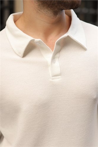 Ekru Gömlek Yaka Dokulu Regular Fit Erkek Sweatshirt E7203