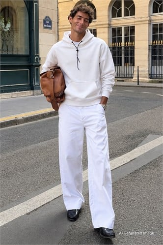 Madmext Basic White Men Hooded Sweatshirt 4764