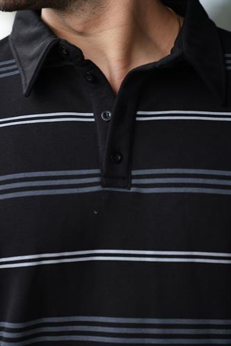Siyah Çizgili Polo Yaka Erkek Sweatshirt E7172