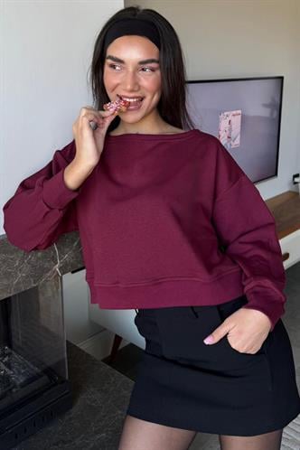 Bordo Kayık Yaka Kadın Sweatshirt MG2208