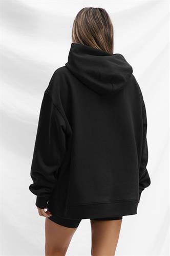 Siyah Kapüşonlu Şardonlu Oversize Cepli Sweatshirt MG2206