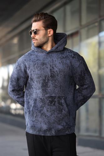 Lacivert Desenli Kapüşonlu Erkek Sweatshirt E7167