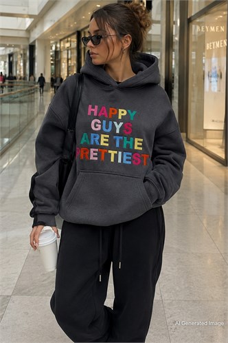 Smoke Gray Colorful Embroidery Hoodie Sweatshirt MG1574