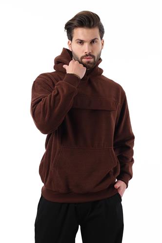 Acı Kahverengi Kapüşonlu Kapaklı Cep Detaylı Polar Erkek Sweatshirt 7097