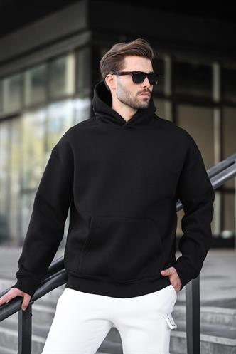 Siyah Kapüşonlu Kanguru Cep Erkek Sweatshirt E7169