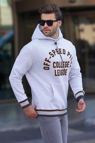 Karmelanj Kapüşonlu Cep Detaylı Baskılı Erkek Sweatshirt 7068