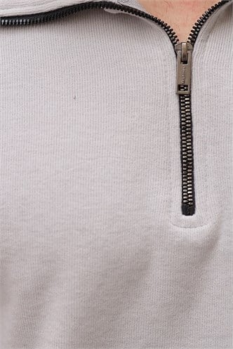 Gri Dik Yaka Yarım Fermuarlı Erkek Sweatshirt E7211