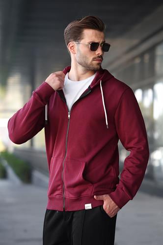 Bordo Fermuarlı Kapüşonlu Sweatshirt 6161