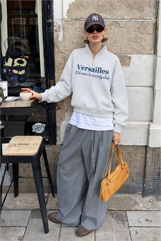 Karmelanj Yarım Fermuarlı Baskılı Sweatshirt MG2240
