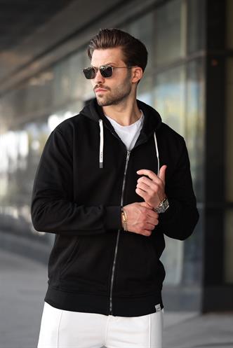 Siyah Fermuarlı Kapüşonlu Sweatshirt 6161