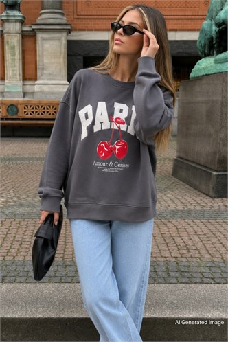 Füme Bisiklet Yaka Basic Sweatshirt MG2233