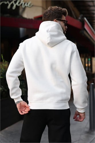 Ekru Kanguru Cepli Kapüşonlu Erkek Sweatshirt E7218