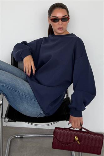 Navy Blue Crewneck Basic Sweatshirt MG1559