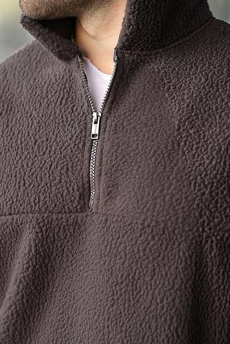 Füme Yarım Fermuarlı Dik Yaka Polar Sweatshirt E7165