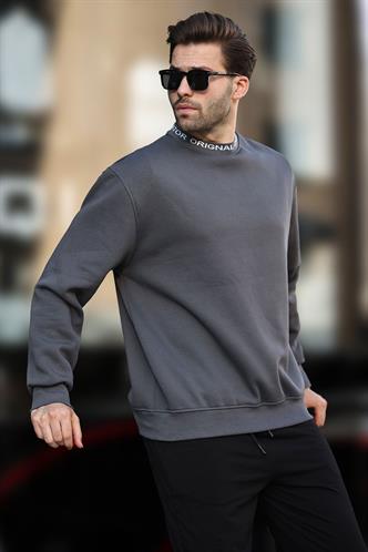 Füme Bisiklet Yaka Şardonlu Erkek Sweatshirt 7047