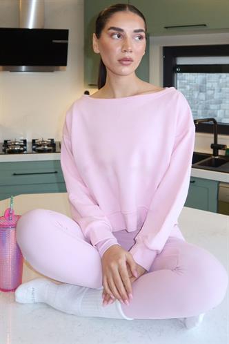Pembe Kayık Yaka Kadın Sweatshirt MG2208