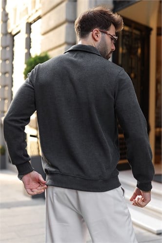 Antrasit Dik Yaka Yarım Fermuarlı Erkek Sweatshirt E7211