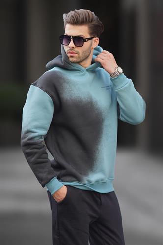 Mavi Baskılı Kapşonlu Soluk Kumaşlı Oversize Erkek Sweatshirt 7051