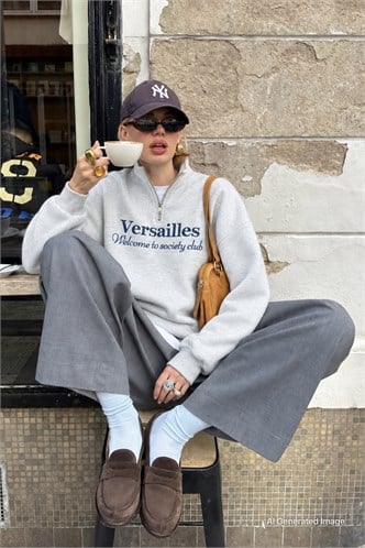 Karmelanj Yarım Fermuarlı Baskılı Sweatshirt MG2240