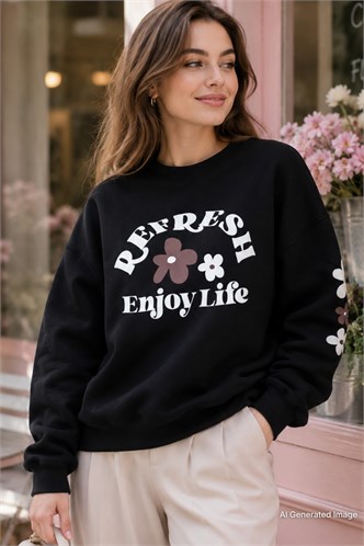 Black Crewneck Printed Sweatshirt MG1572