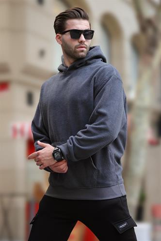 Füme Kapüşonlu Cep Detaylı Polar Erkek Sweatshirt 7093