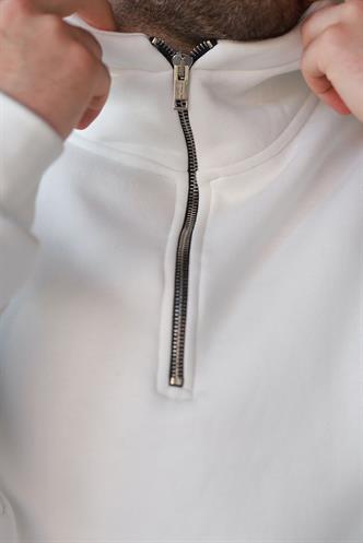 Ekru Fermuarlı Yaka Kapüşonlu Erkek Sweatshirt E7161