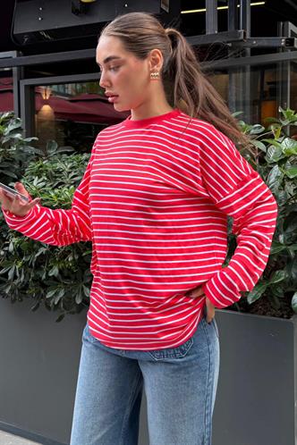Kırmızı Çizgili  Sweatshirt MG980