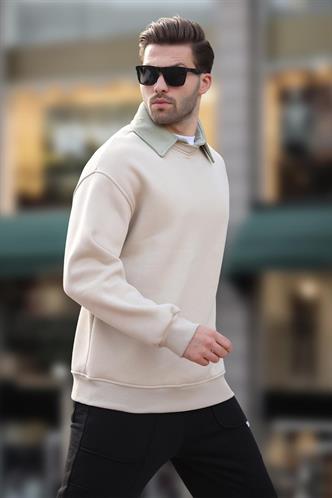 Bej Polo Yaka Erkek Sweatshirt 7086