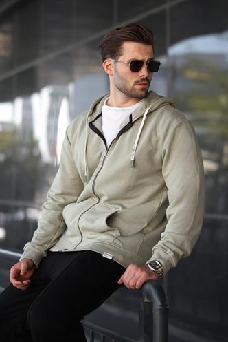 Mint Yeşili Fermuarlı Kapüşonlu Sweatshirt 6161
