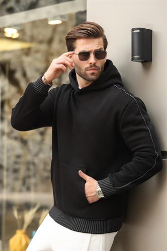 Siyah Kapüşonlu Kanguru Cep Erkek Sweatshirt E7163