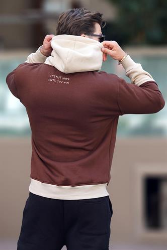 Acı Kahverengi Kapüşonlu Baskılı Cep Detaylı Erkek Sweatshirt 7083