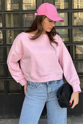 Pembe Kayık Yaka Kadın Sweatshirt MG2208