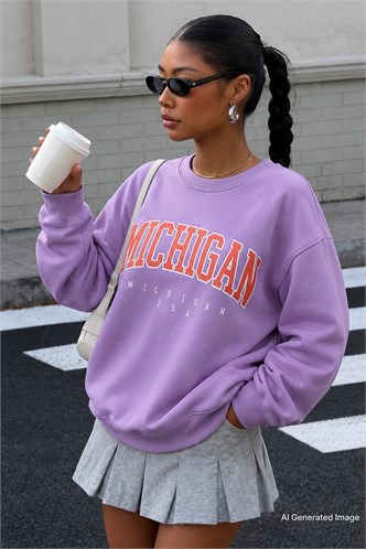 Mad Girls Printed Lilac Sweatshirt MG785