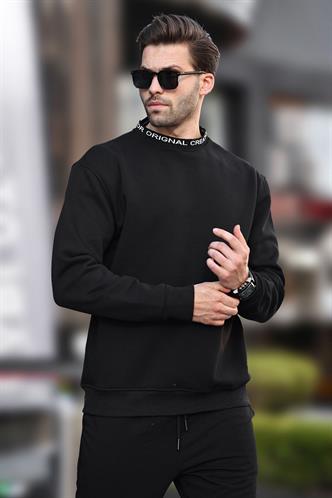 Siyah Bisiklet Yaka Şardonlu Erkek Sweatshirt 7047