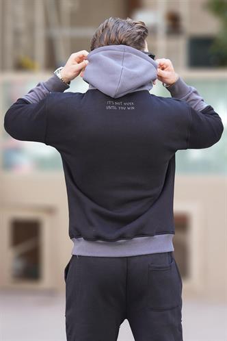 Siyah Kapüşonlu Baskılı Cep Detaylı Erkek Sweatshirt 7083