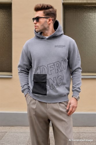 Füme Baskılı Kapüşonlu Sweatshirt 6148