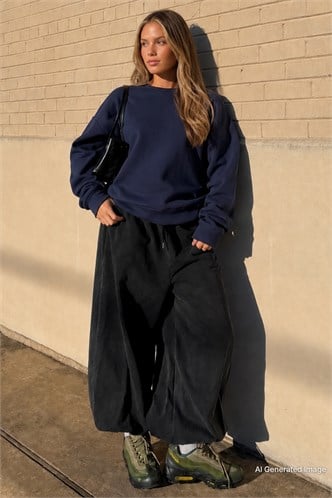 Lacivert Bisiklet Yaka Basic Sweatshirt MG2185