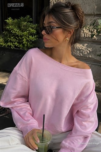 Pembe Kayık Yaka Kadın Sweatshirt MG2208
