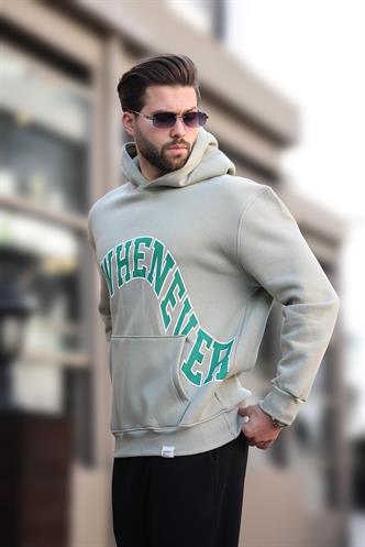 Çağla Yeşili Kapüşonlu Baskılı Cep Detaylı Erkek Sweatshirt E7065