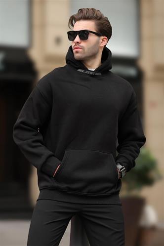 Siyah Kapüşonlu Nakış Detaylı Sweatshirt 7099