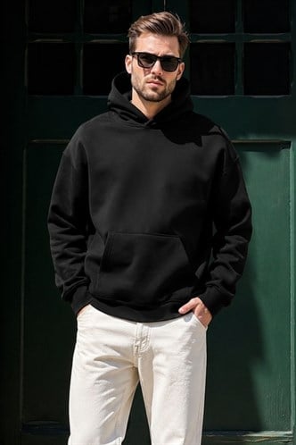 Siyah Kapüşonlu Kanguru Cep Erkek Sweatshirt E7169