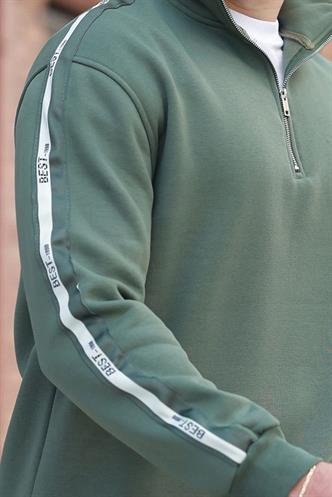 Haki Fermuarlı Yarım Balıkçı Yaka Erkek Sweatshirt E7164