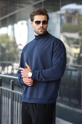 Lacivert Yarım Balıkçı Yaka Erkek Basic Sweatshirt E7158