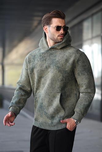 Haki Desenli Kapüşonlu Erkek Sweatshirt E7167