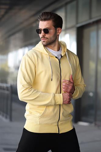 Sarı Fermuarlı Kapüşonlu Sweatshirt 6161