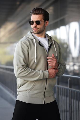 Mint Yeşili Fermuarlı Kapüşonlu Sweatshirt 6161