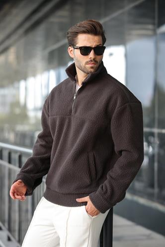Füme Yarım Fermuarlı Dik Yaka Polar Sweatshirt E7165