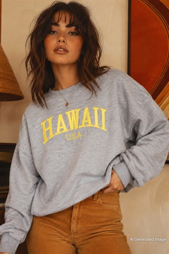 Gri Bisiklet Yaka Baskılı Sweatshirt MG1922