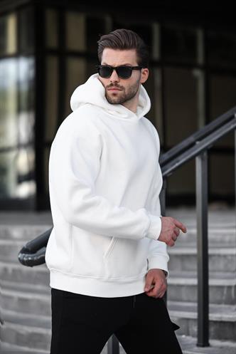 Ekru Kapüşonlu Kanguru Cep Erkek Sweatshirt E7169